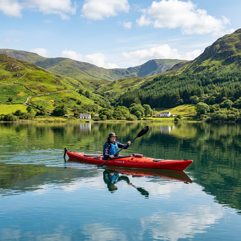 A high-quality plastic sea kayak navigating Irish coastal chop